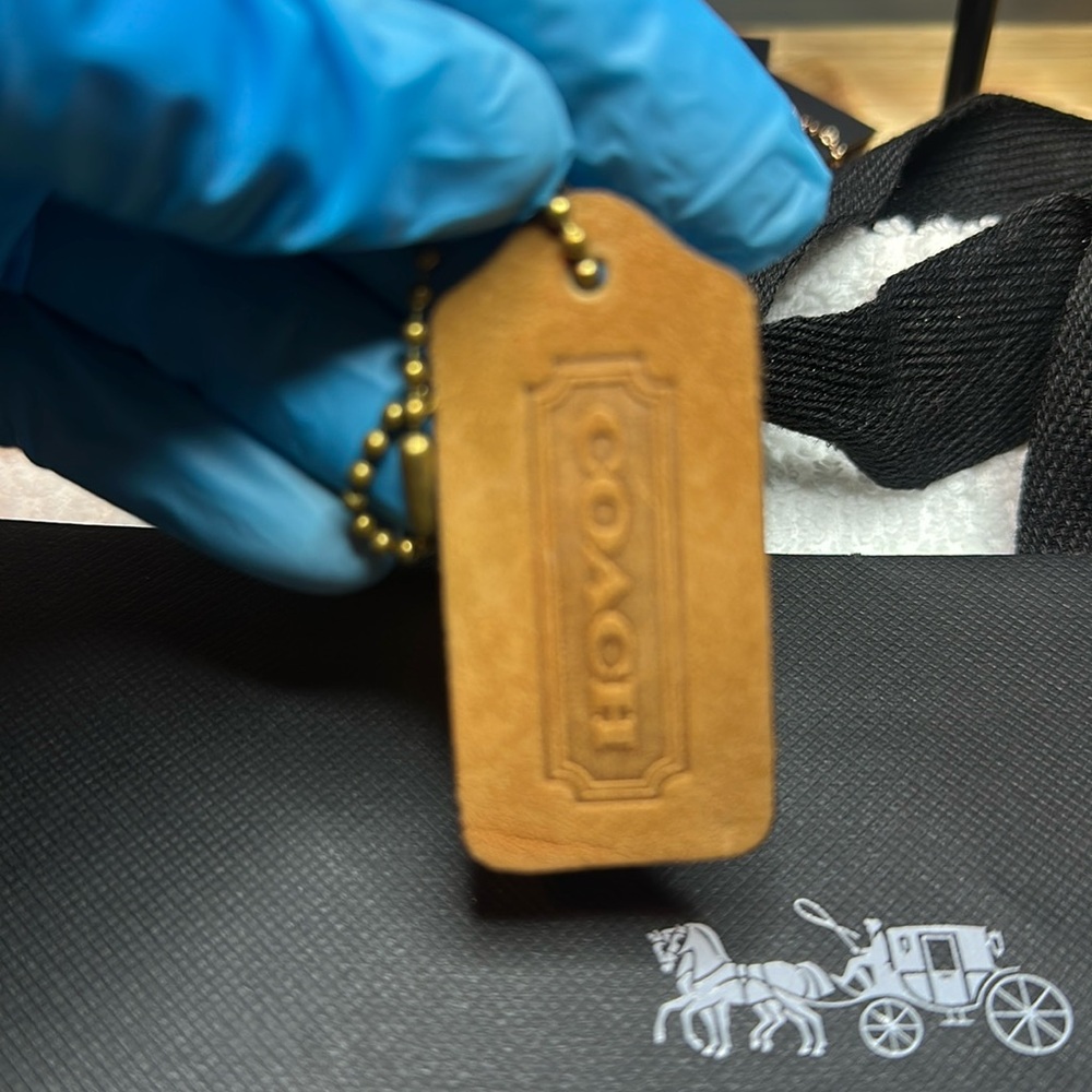 Coach Suede camel color hang Tag with Gold Chain - Picture 5 of 6